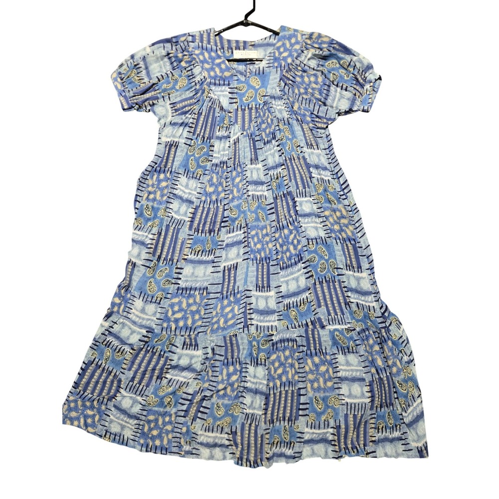 Erika Taylor Sport Blue Abstract Print Rayon Dress Short Sleeve Women's‎ Small